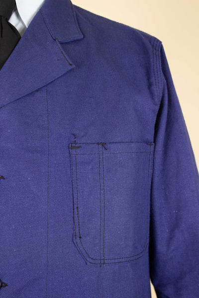 SWEDISH 1960S BLUE DEADSTOCK WORK JACKET BY DALSY. SIZE CA EU 46