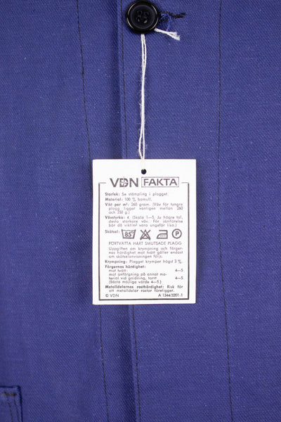 SWEDISH 1960S BLUE DEADSTOCK WORK COAT BY GEFA. SIZE CA EU 52