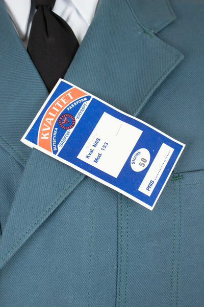 SWEDISH 1960S GREEN-BLUE DEADSTOCK WORK COAT BY KVALITET. SIZE CA EU 50