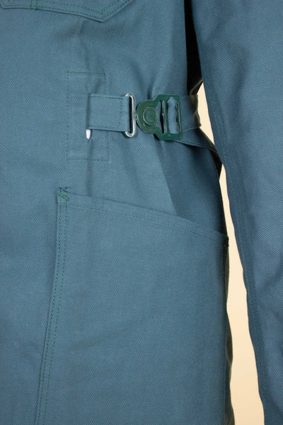 SWEDISH 1960S GREEN-BLUE DEADSTOCK WORK COAT BY KVALITET. SIZE CA EU 50
