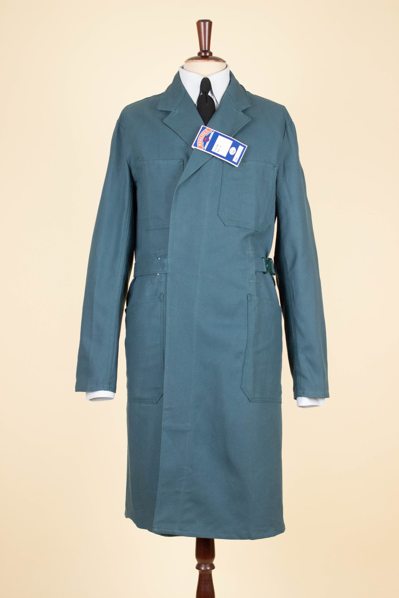 SWEDISH 1960S GREEN-BLUE DEADSTOCK WORK COAT BY KVALITET. SIZE CA EU 50