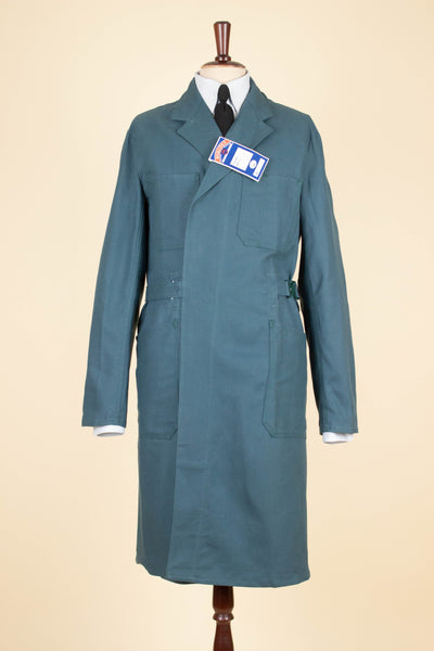 SWEDISH 1960S GREEN-BLUE DEADSTOCK WORK COAT BY KVALITET. SIZE CA EU 50