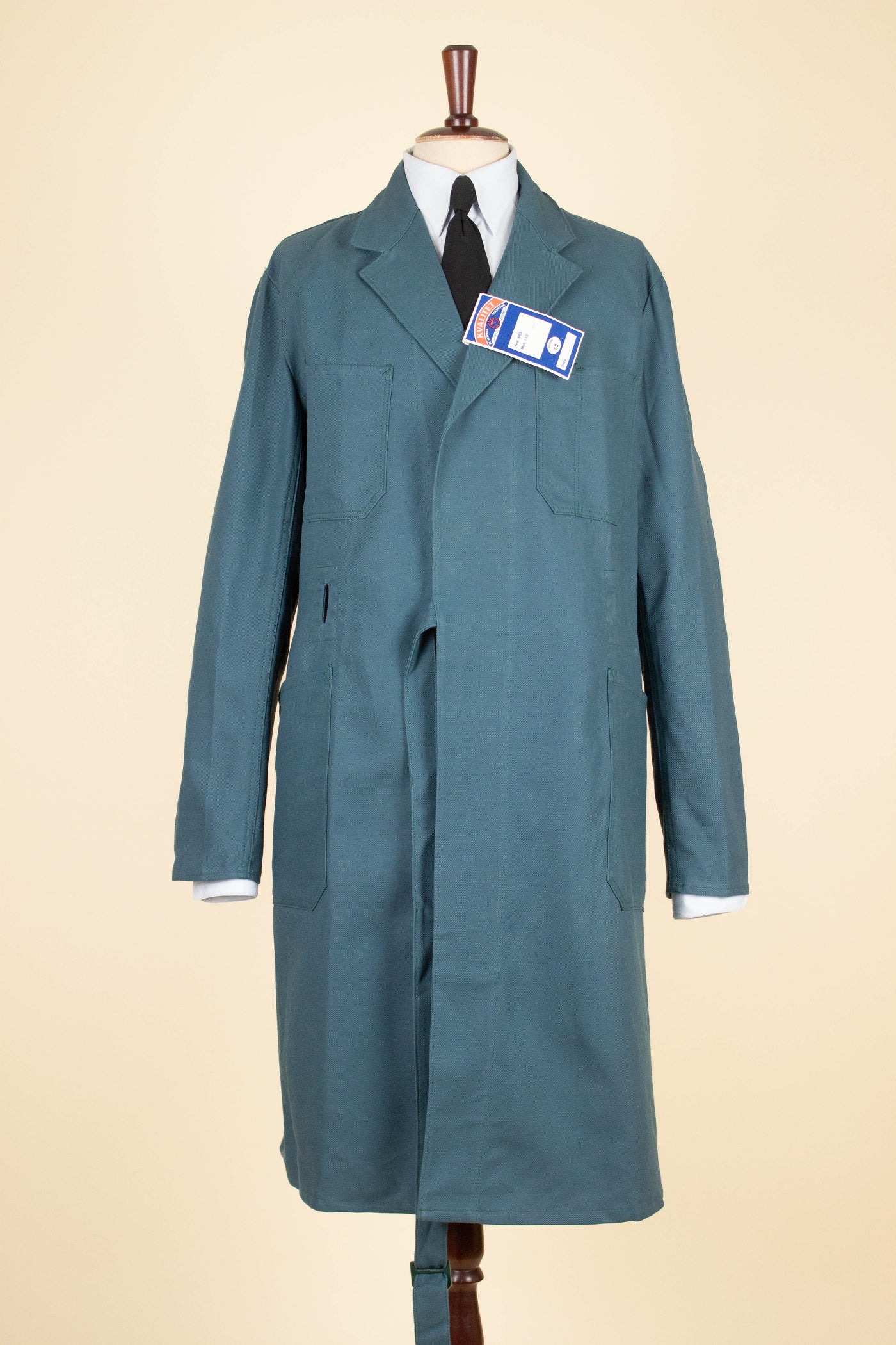 SWEDISH 1960S GREEN-BLUE DEADSTOCK WORK COAT BY KVALITET. SIZE CA EU 50