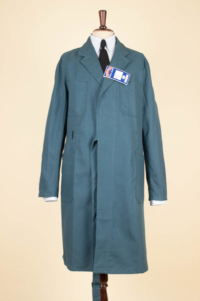 SWEDISH 1960S GREEN-BLUE DEADSTOCK WORK COAT BY KVALITET. SIZE CA EU 50