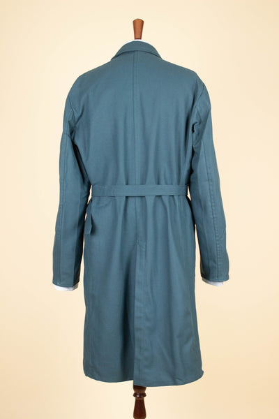 SWEDISH 1960S GREEN-BLUE DEADSTOCK WORK COAT BY KVALITET. SIZE CA EU 50
