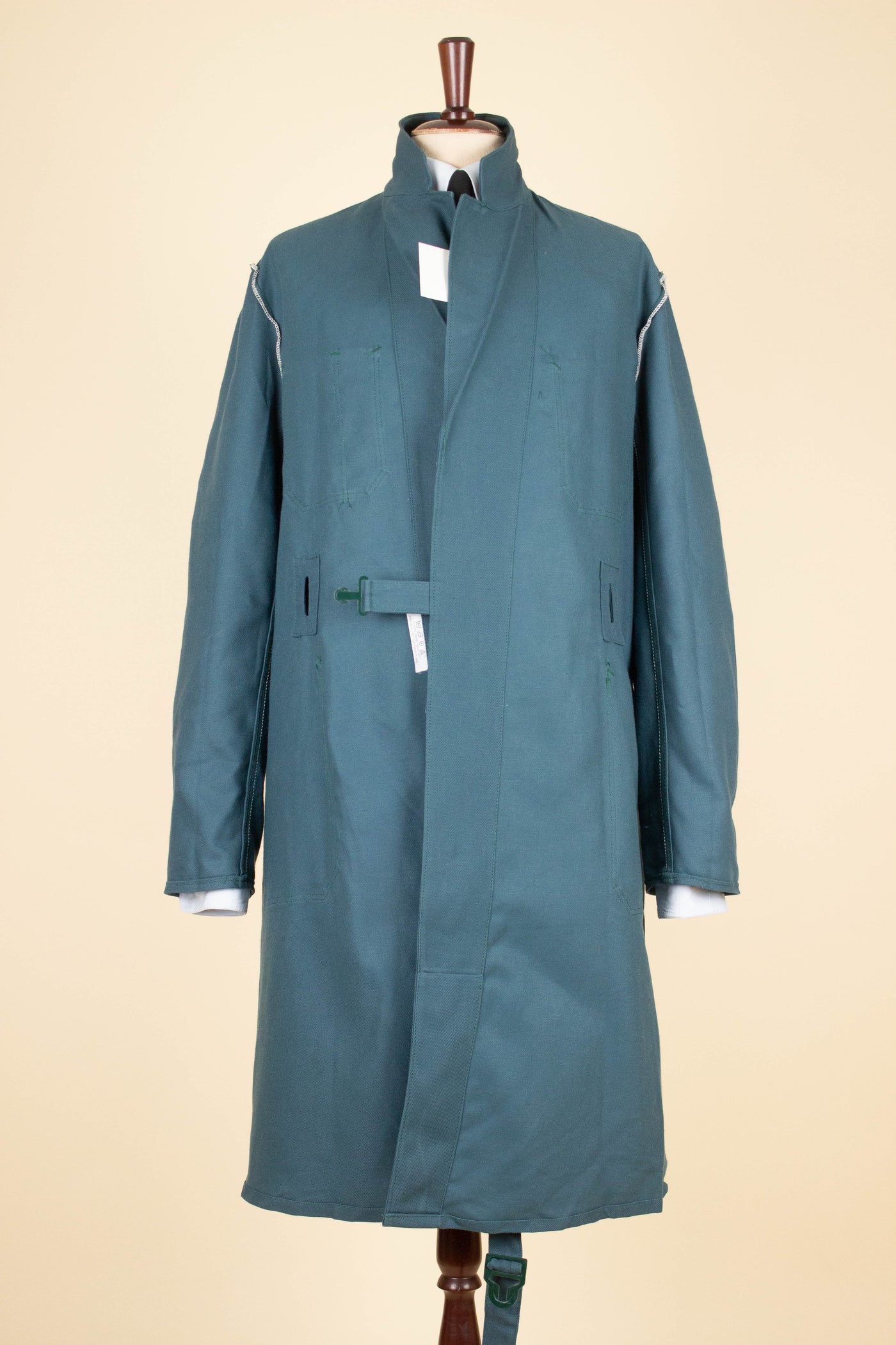SWEDISH 1960S GREEN-BLUE DEADSTOCK WORK COAT BY KVALITET. SIZE CA EU 50