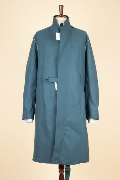 SWEDISH 1960S GREEN-BLUE DEADSTOCK WORK COAT BY KVALITET. SIZE CA EU 50