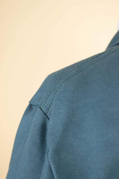 SWEDISH 1960S GREEN-BLUE DEADSTOCK WORK COAT BY KVALITET. SIZE CA EU 50