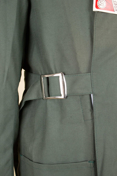 SWEDISH 1950S/1960S GREEN COTTON DEADSTOCK WORK COAT BY DALSTORPS YRKESKLÄDER. SIZE CA EU 50 LONG