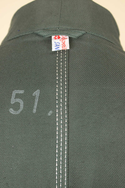 SWEDISH 1950S/1960S GREEN COTTON DEADSTOCK WORK COAT BY DALSTORPS YRKESKLÄDER. SIZE CA EU 50 LONG