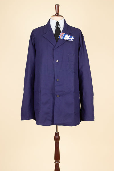 SWEDISH 1960S BLUE DEADSTOCK WORK JACKET BY KVALITET. SIZE CA EU 58