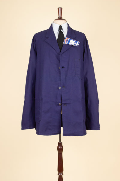 SWEDISH 1960S BLUE DEADSTOCK WORK JACKET BY KVALITET. SIZE CA EU 58