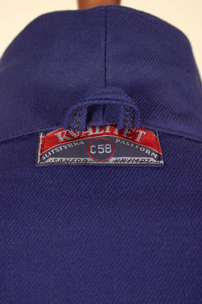 SWEDISH 1960S BLUE DEADSTOCK WORK JACKET BY KVALITET. SIZE CA EU 58