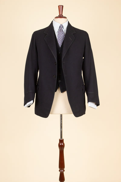 SWEDISH 1924 DARK BLUE BESPOKE JACKET AND WAISTCOAT. SIZE CA EU 44-46