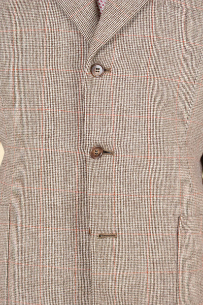 SWEDISH 1930S/1940S LIGHT BROWN WINDOW PANE TWEED JACKET BY MAGNIFIC. SIZE CA EU 50