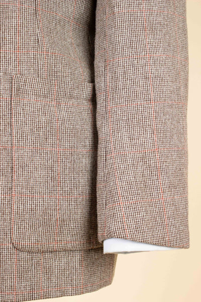 SWEDISH 1930S/1940S LIGHT BROWN WINDOW PANE TWEED JACKET BY MAGNIFIC. SIZE CA EU 50