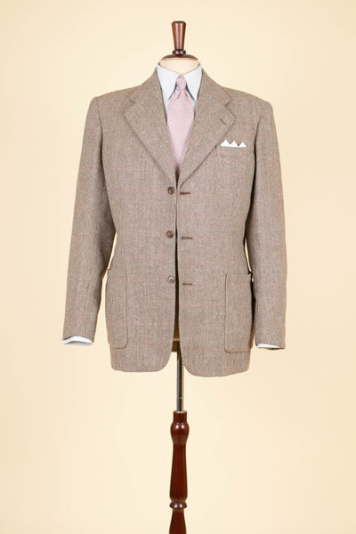 SWEDISH 1930S/1940S LIGHT BROWN WINDOW PANE TWEED JACKET BY MAGNIFIC. SIZE CA EU 50
