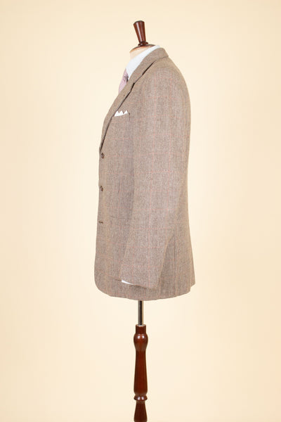 SWEDISH 1930S/1940S LIGHT BROWN WINDOW PANE TWEED JACKET BY MAGNIFIC. SIZE CA EU 50