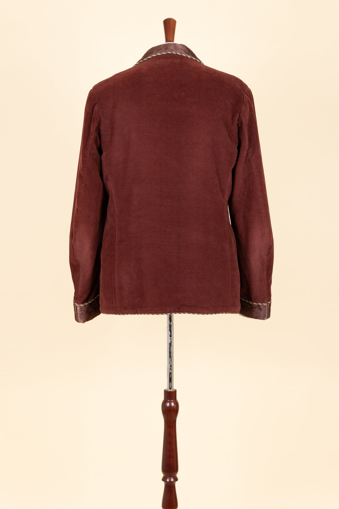 SWEDISH 1930S RED VELVET SMOKING JACKET WITH QUILTED SHAWL COLLAR