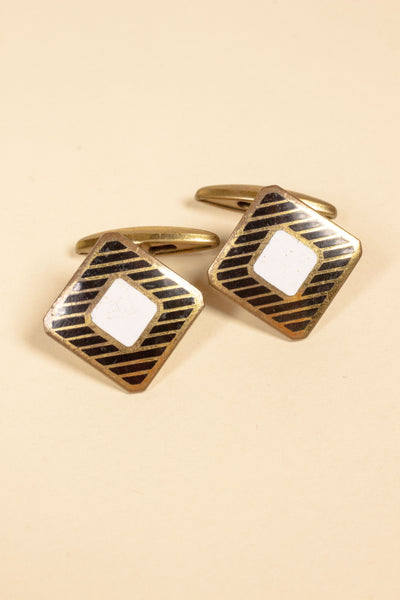 1920/1930'S BRASS CUFFLINKS WITH BLACK AND WHITE DECORATION