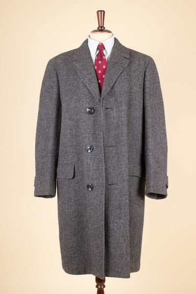 SWEDISH 1950S/1960S GREY HARRIS TWEED SINGLE BREASTED OVERCOAT BY JUNEX. SIZE CA. EU 50-52