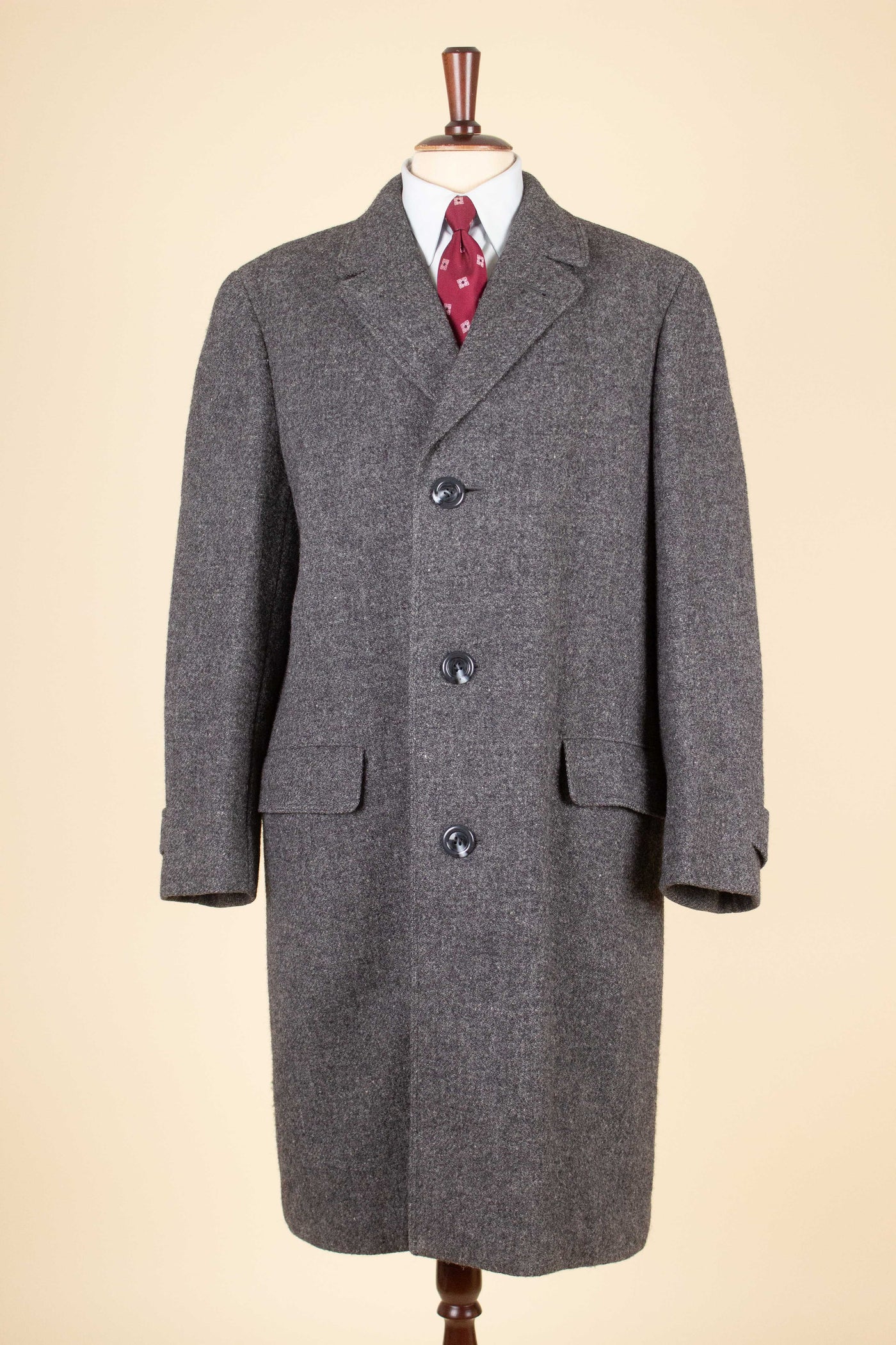 SWEDISH 1950S/1960S GREY HARRIS TWEED SINGLE BREASTED OVERCOAT BY JUNEX. SIZE CA. EU 50-52