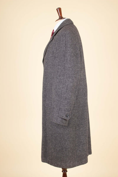 SWEDISH 1950S/1960S GREY HARRIS TWEED SINGLE BREASTED OVERCOAT BY JUNEX. SIZE CA. EU 50-52