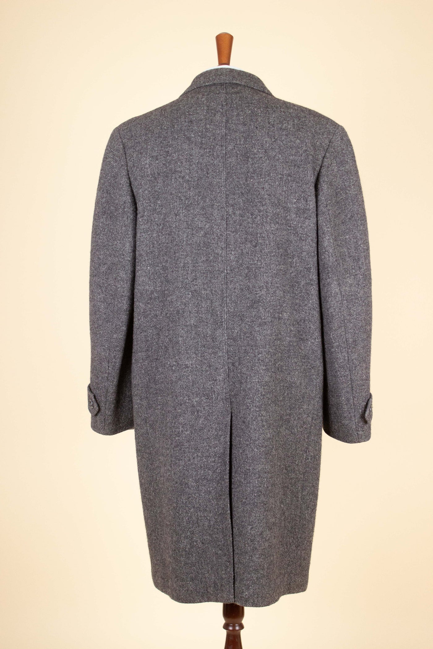 SWEDISH 1950S/1960S GREY HARRIS TWEED SINGLE BREASTED OVERCOAT BY JUNEX. SIZE CA. EU 50-52