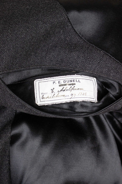 SWEDISH 1935 BESPOKE MID GREY SINGLE BREASTED OVERCOAT BY P.E. DUNELL. SIZE CA EU 46-48