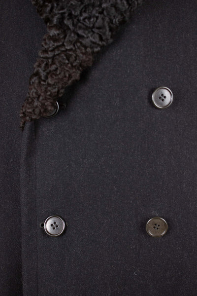 SWEDISH 1940S/1950S BLACK OVERCOAT WITH PERSIAN SHAWL COLLAR. SIZE CA EU 48