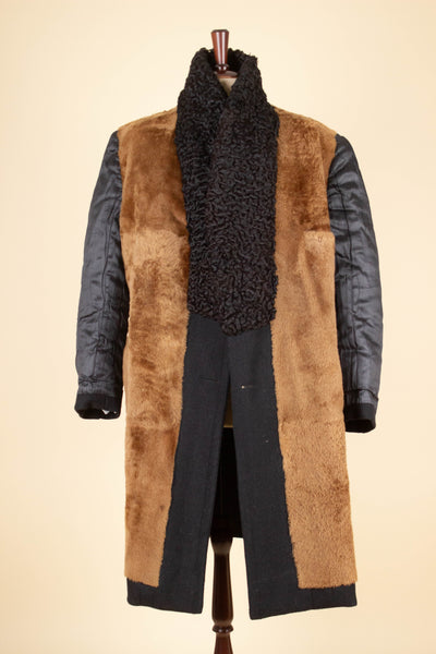 SWEDISH 1940S/1950S BLACK OVERCOAT WITH PERSIAN SHAWL COLLAR. SIZE CA EU 48
