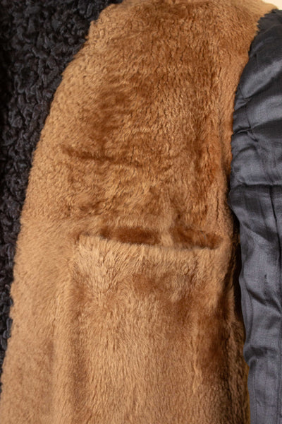 SWEDISH 1940S/1950S BLACK OVERCOAT WITH PERSIAN SHAWL COLLAR. SIZE CA EU 48