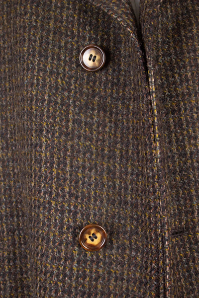 SWEDISH 1950S/1960S BROWN TWEED RAGLAN CHECKERED OVERCOAT BY TIGER. SIZE CA EU 48