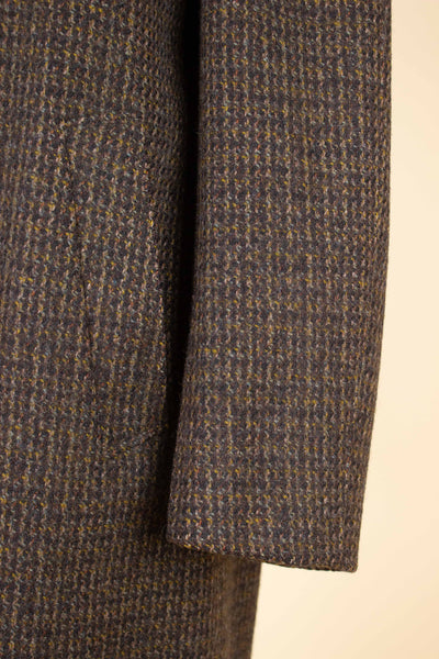 SWEDISH 1950S/1960S BROWN TWEED RAGLAN CHECKERED OVERCOAT BY TIGER. SIZE CA EU 48