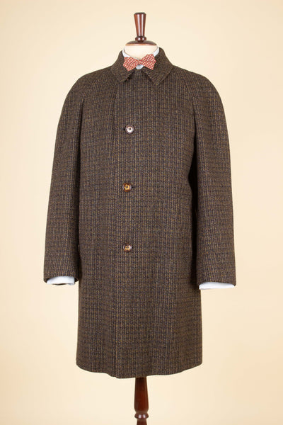 SWEDISH 1950S/1960S BROWN TWEED RAGLAN CHECKERED OVERCOAT BY TIGER. SIZE CA EU 48