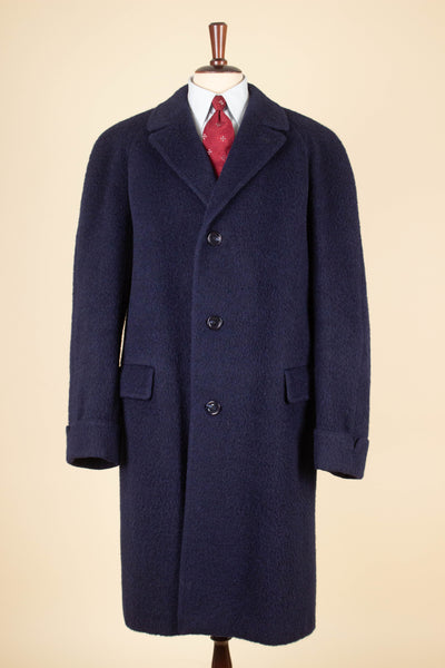 SWEDISH 1950S/1960S DARK BLUE RAGLAN ALPACA OVERCOAT BY DRESS. SIZE CA EU 50-52