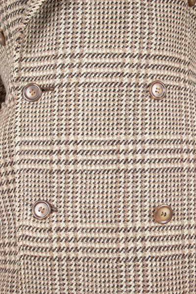 1940S/1950S LIGHT BROWN PRINCE OF WALES CHECK DOUBLE BREASTED OVERCOAT. SIZE CA EU 46