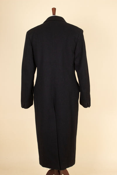 SWEDISH 1930S BLACK DOUBLE BREASTED HEAVYWEIGHT OVERCOAT BY TIGER. SIZE CA EU 46-48