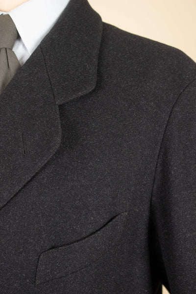 SWEDISH 1910S/1920S DARK GREY SINGLE BREASTED BESPOKE OVERCOAT. SIZE CA EU 46-48