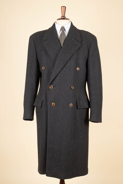 SWEDISH 1940S GREY HERRINGBONE DOUBLE BREASTED HEAVYWEIGHT COAT BY JUNEX. SIZE CA EU 48-50