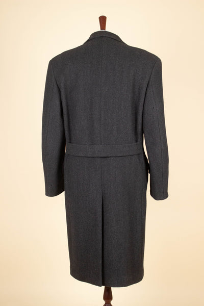SWEDISH 1940S GREY HERRINGBONE DOUBLE BREASTED HEAVYWEIGHT COAT BY JUNEX. SIZE CA EU 48-50
