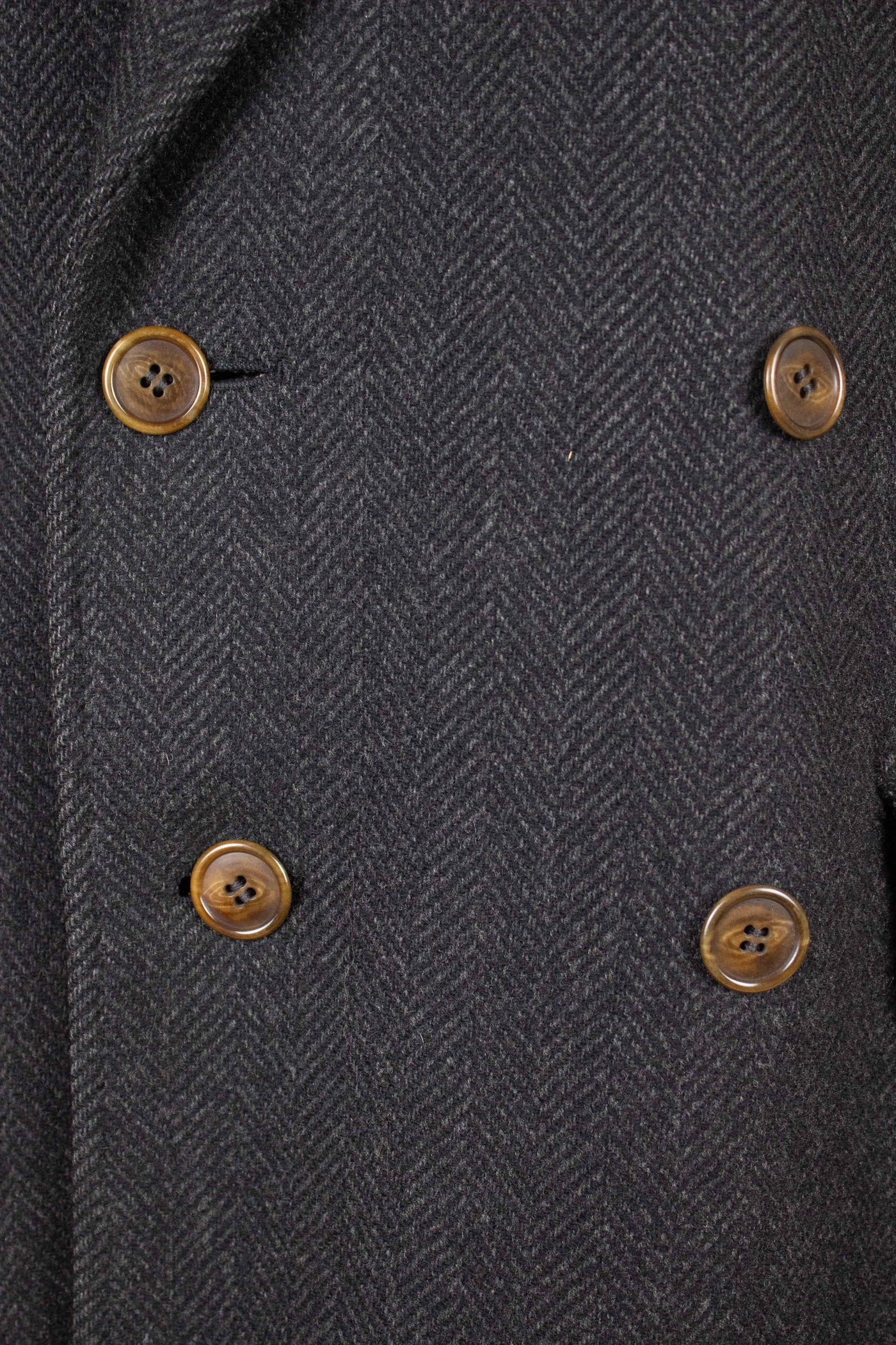 SWEDISH 1940S GREY HERRINGBONE DOUBLE BREASTED HEAVYWEIGHT COAT BY JUNEX. SIZE CA EU 48-50
