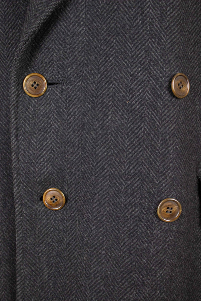 SWEDISH 1940S GREY HERRINGBONE DOUBLE BREASTED HEAVYWEIGHT COAT BY JUNEX. SIZE CA EU 48-50