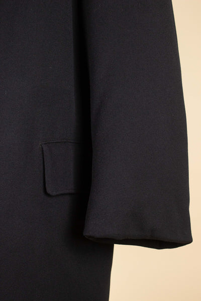 SWEDISH 1920S/1930 BLACK DOUBLE BREASTED OVERCOAT WITH FUR LINING BY PUB. SIZE CA EU 50