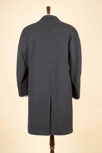 SWEDISH 1950S DARK GREY SINGLE BREASTED RAGLAN OVERCOAT BY JUNEX. SIZE CA EU 48