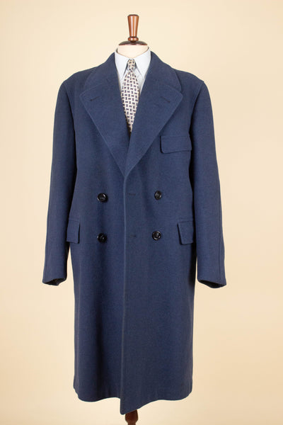 SWEDISH 1940S/1950S BLUE DOUBLE BREASTED OVERCOAT BY STANDARDS HÖRNA. SIZE CA EU  50