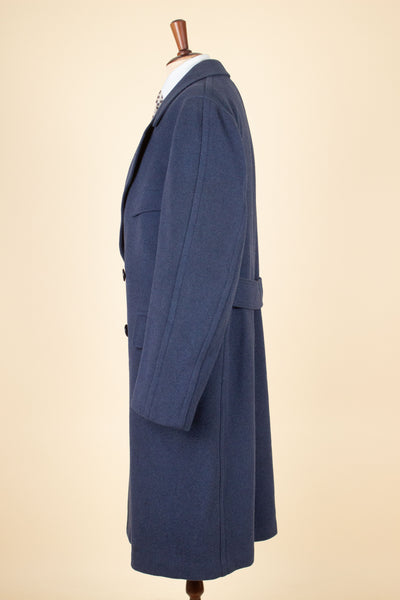 SWEDISH 1940S/1950S BLUE DOUBLE BREASTED OVERCOAT BY STANDARDS HÖRNA. SIZE CA EU  50
