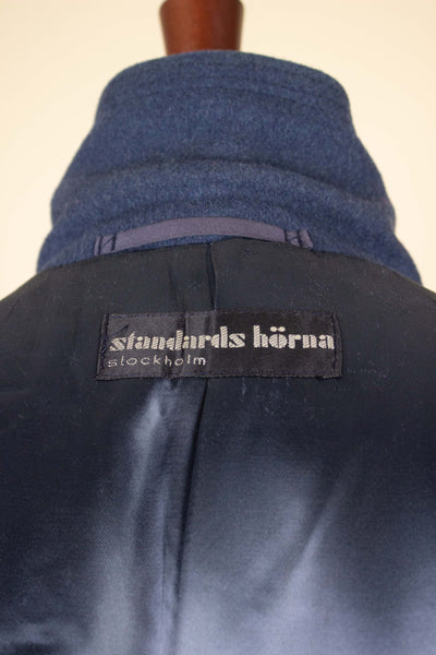 SWEDISH 1940S/1950S BLUE DOUBLE BREASTED OVERCOAT BY STANDARDS HÖRNA. SIZE CA EU  50