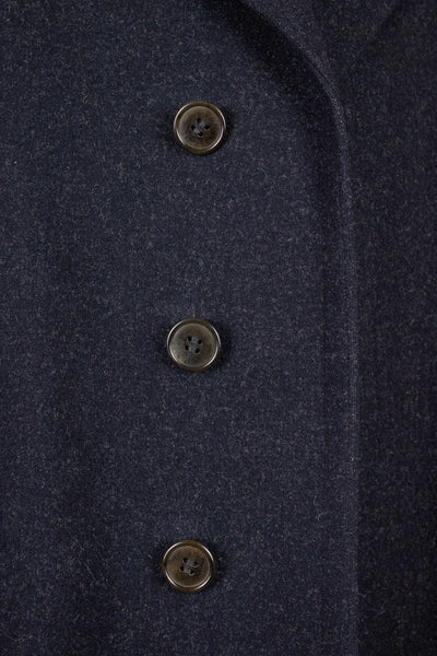 SWEDISH 1930S DARK BLUE-GREY SINGLE BREASTED OVERCOAT BY RANG. SIZE CA EU 48-50