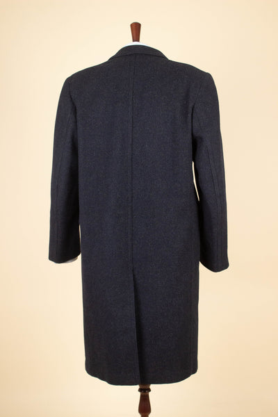 SWEDISH 1930S DARK BLUE-GREY SINGLE BREASTED OVERCOAT BY RANG. SIZE CA EU 48-50